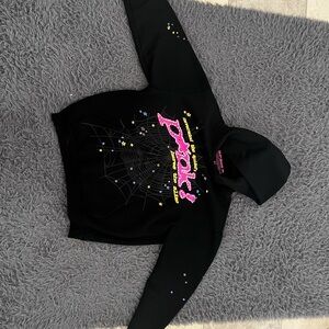 Black Graphic Hoodie with Pink and Yellow Accents